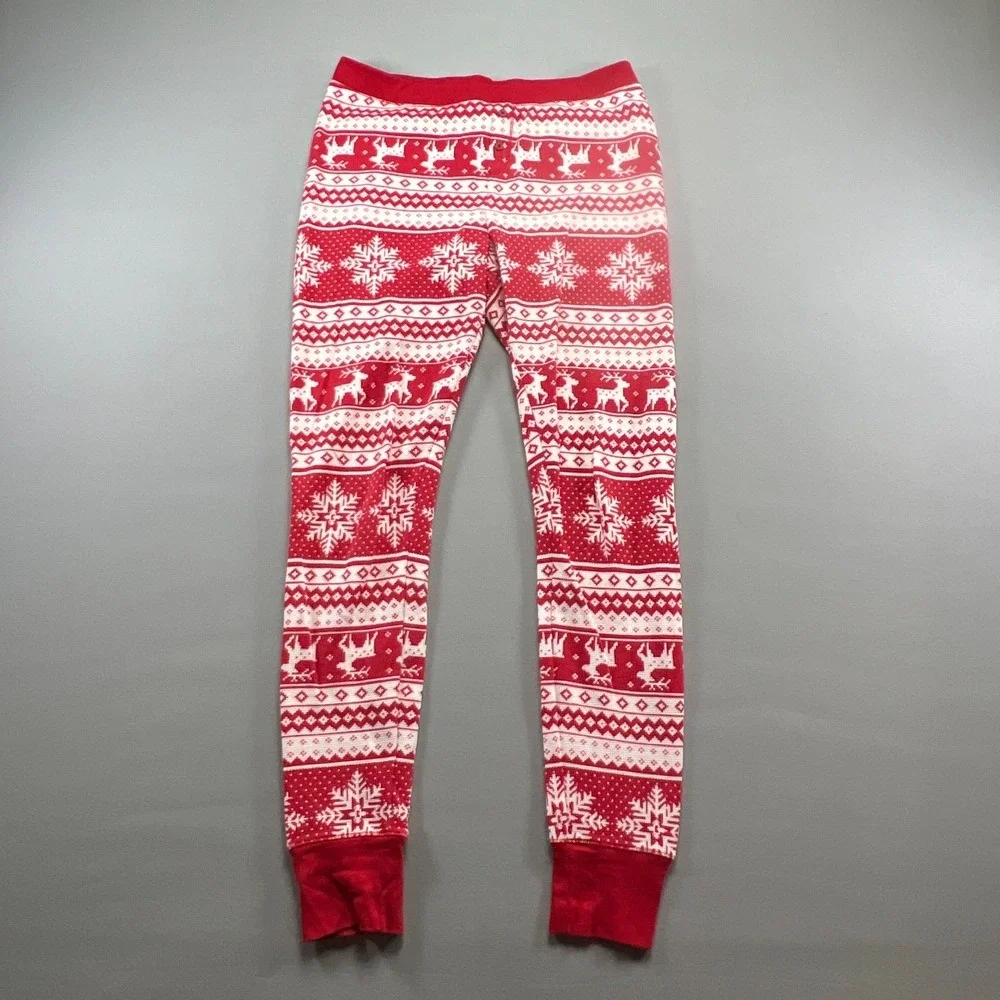 Old Navy Holiday Pajama Set Womens M Red White Reindeer Snowflake Cotton Stretch